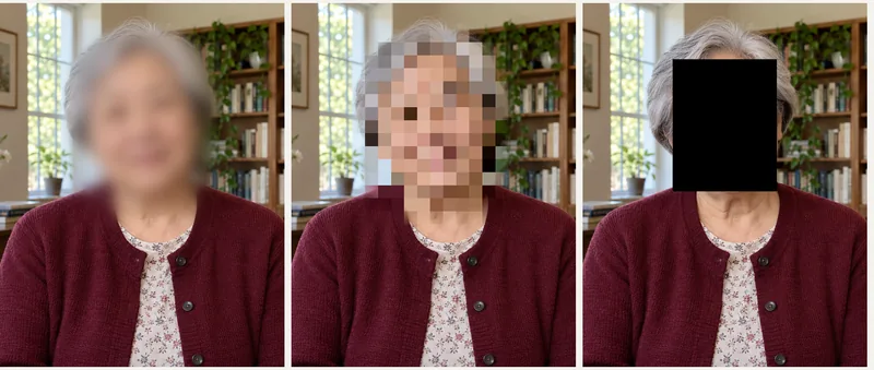 Generated sample photo · Control every detail of your redaction · Blur, mosaic and solid masking — BlurMe Studio